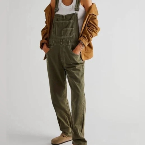 Free People Pants - We The Free Ziggy Straight Leg Overalls in Army